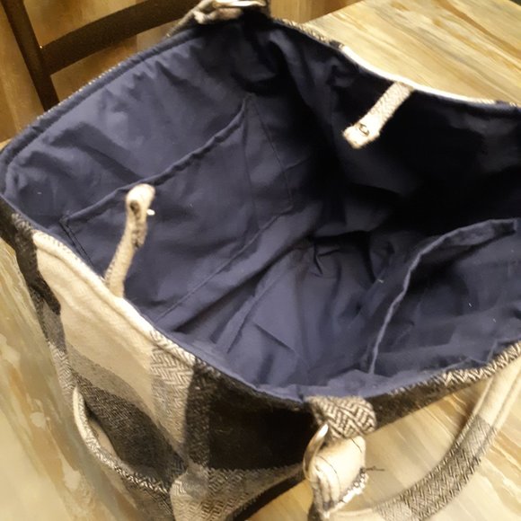 Classic Plaid Wool Handbag Purse Shoulder bag Satchel Gray Black Ivory Blue Med - Picture 8 of 8